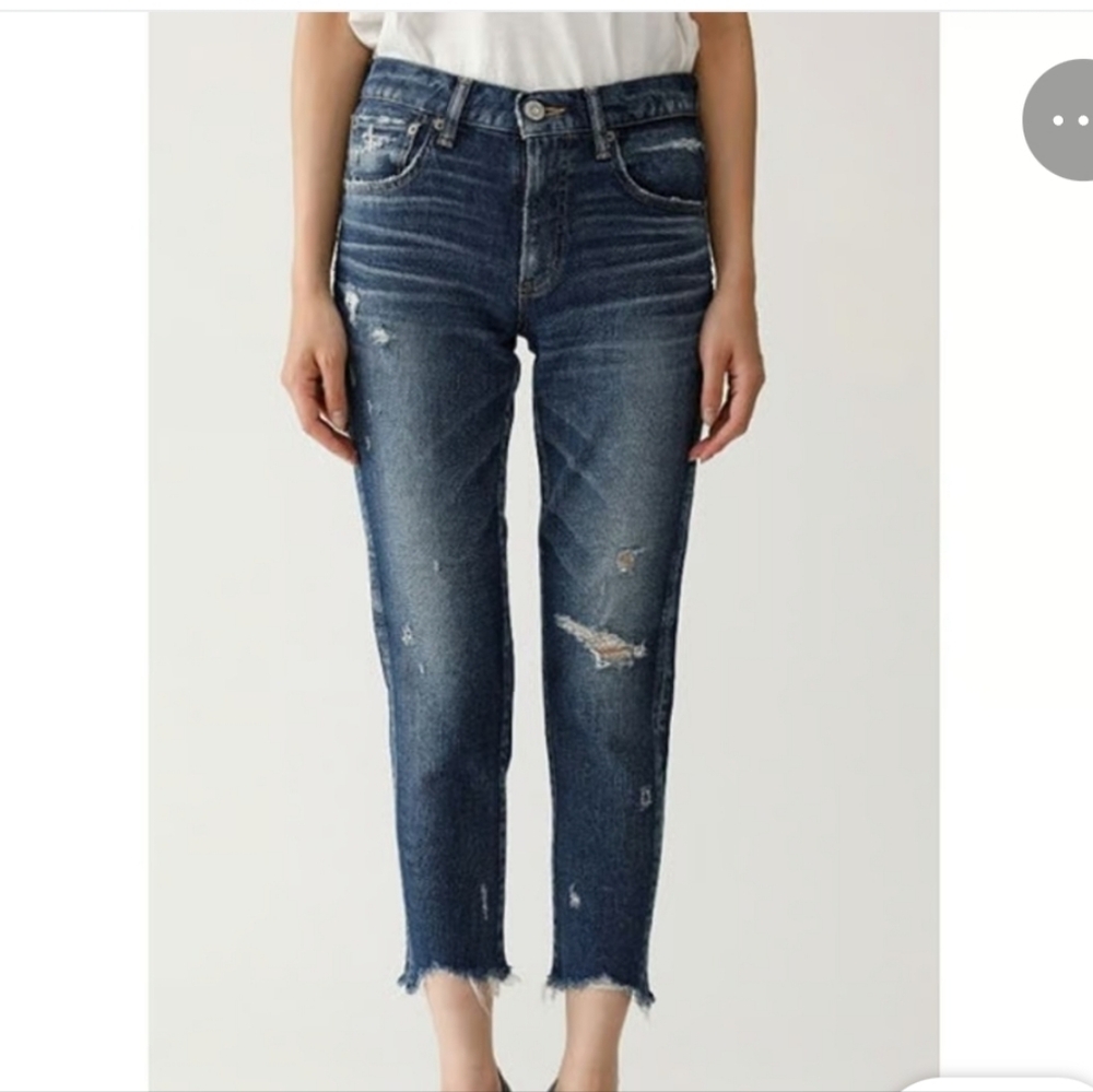 Moussy Vintage Glendale Distressed Cropped Skinny Jeans Dark Blue Size 25